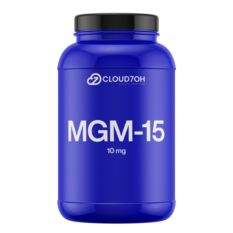 Blue MGM-15 bottle labeled 10 mg by Cloud7OH research compound
