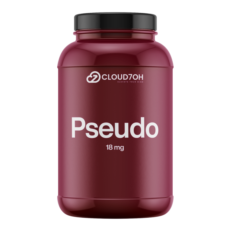 Burgundy Cloud7OH bottle with black lid labeled Psuedo, 18 mg mitragynin pseudoindoxyl