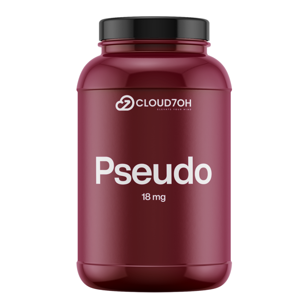 Burgundy Cloud7OH bottle with black lid labeled Psuedo, 18 mg mitragynin pseudoindoxyl