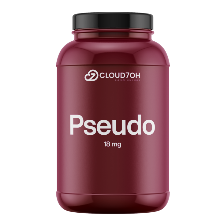 Burgundy Cloud7OH bottle with black lid labeled Psuedo, 18 mg mitragynin pseudoindoxyl